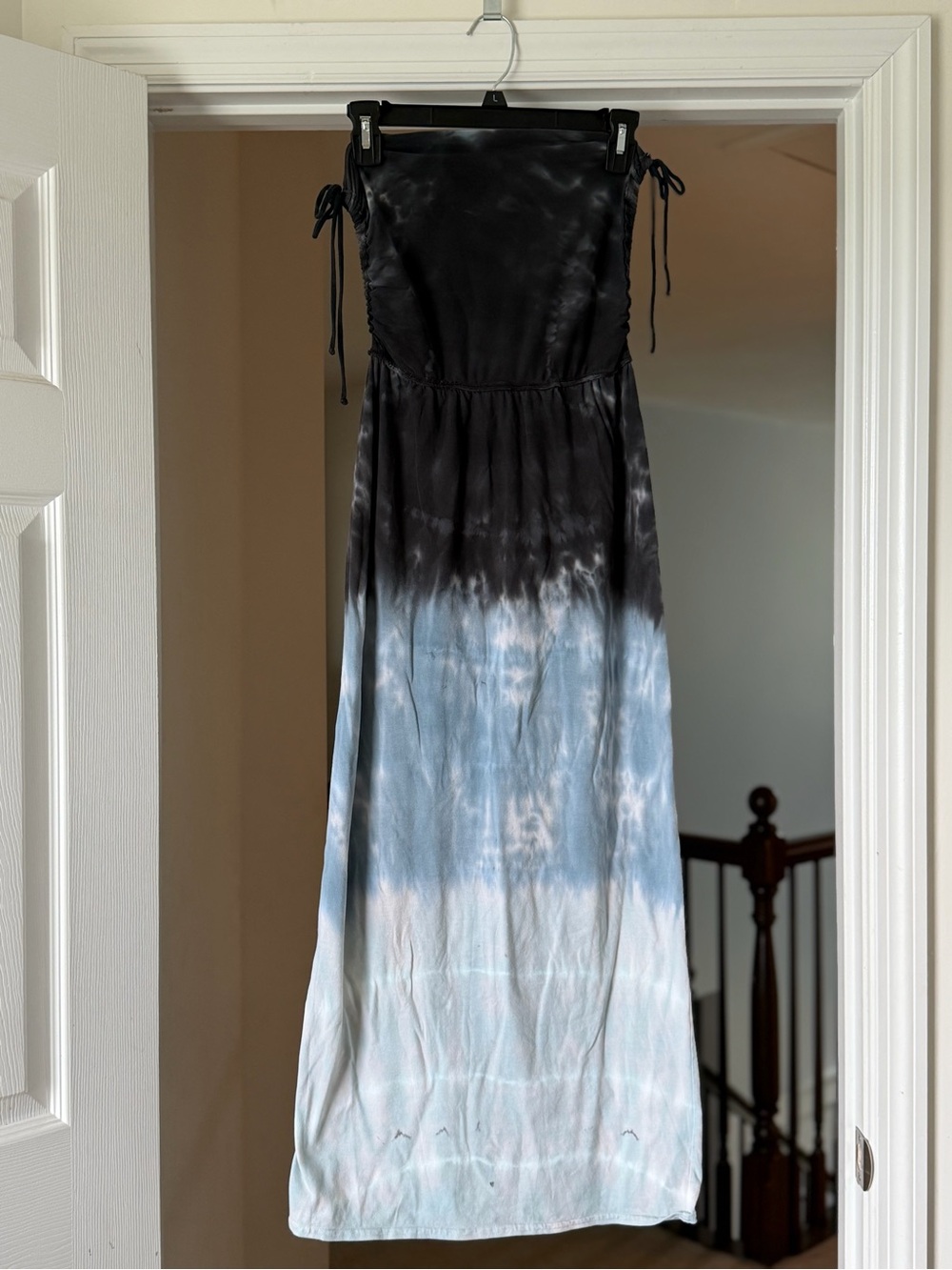 Hard Tail Tie Dye Ruched Maxi Dress Black Blue Ombre. Size Small